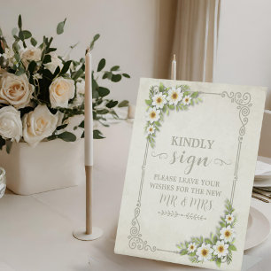 Signe De Table Vintage blanc marguerite Floral romantique Rustiqu