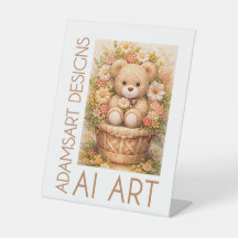 Vintage Floral Teddy Bear Basket – Whimsical Cotta