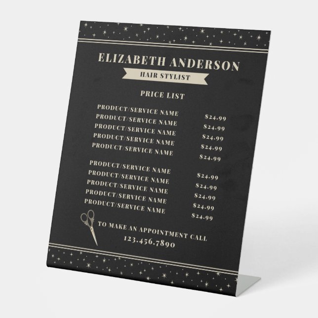 Signe De Table Vintage Hairstylist Beauty Salon Price List (Recto)