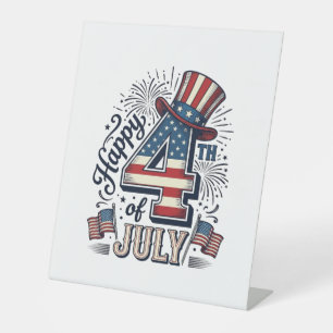 Signe De Table Vintage Joyeux 4 juillet Chapeau Patriotique Vecte