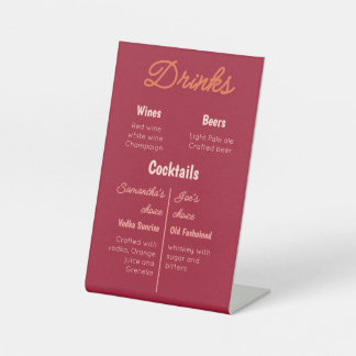 Signe De Table Vintage Sunset Retro Wedding Drinks Menu