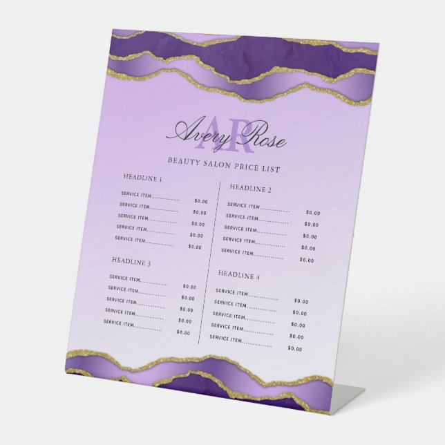 Signe De Table Violet & Or Agate Beauté Salon Tarifs (Recto)