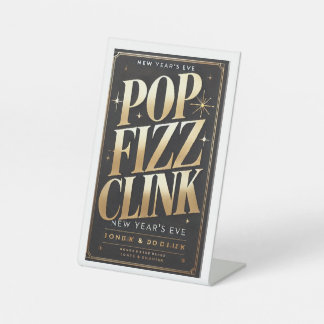 Signe De Table Vœux de Nouvel An classe Pop, Fizz, Clink
