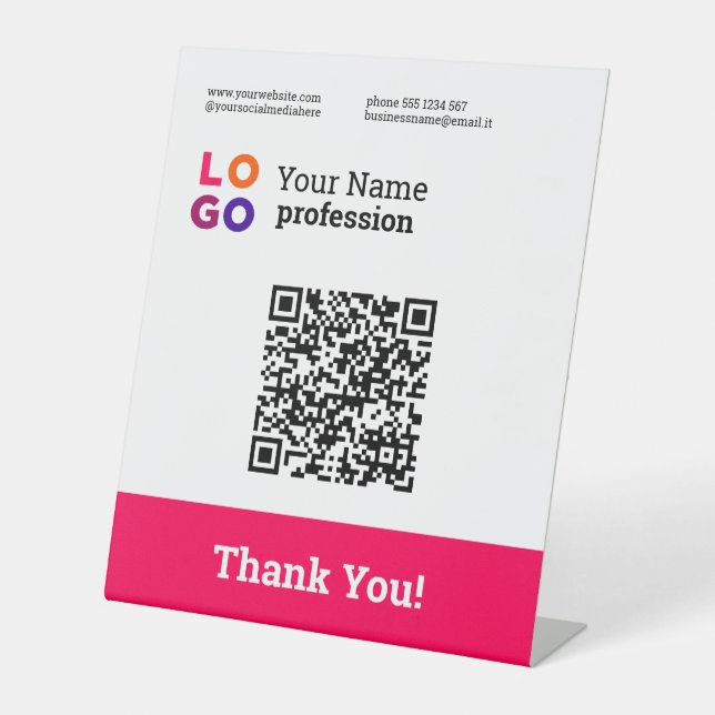 Signe De Table Votre logo d'entreprise Simple Magenta Qr Code (Recto)
