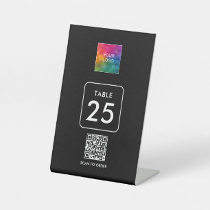 Signe De Table Votre logo QR Code Ici Numéro de tableau Noir