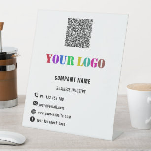 Signe De Table Votre Logo Texte et Code QR Modèle de signalisatio