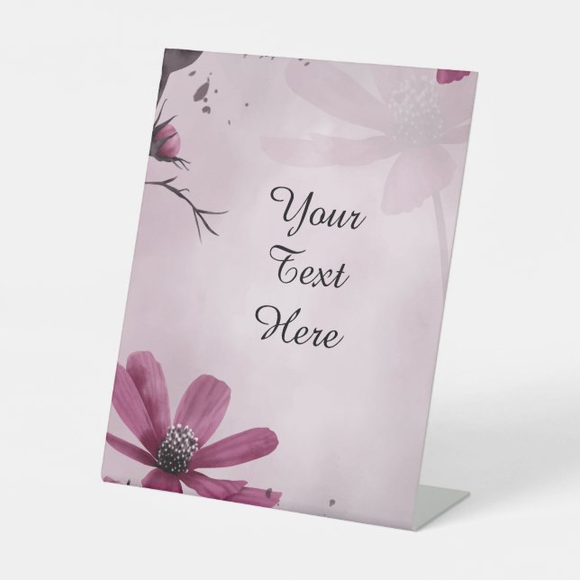 Signe De Table Votre texte personnalisé - Fleurs roses profondes  (Recto)