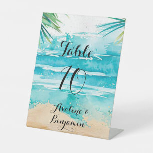 Signe De Table Watercolor Beach Scène Mariage Numéro de tableau
