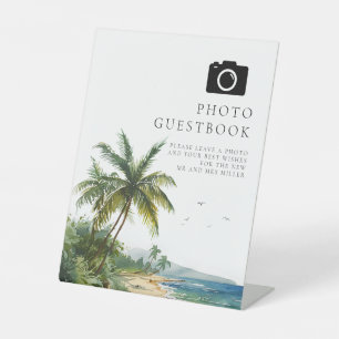 Signe De Table Watercolor Tropical Beach Photo Mariage du livre d