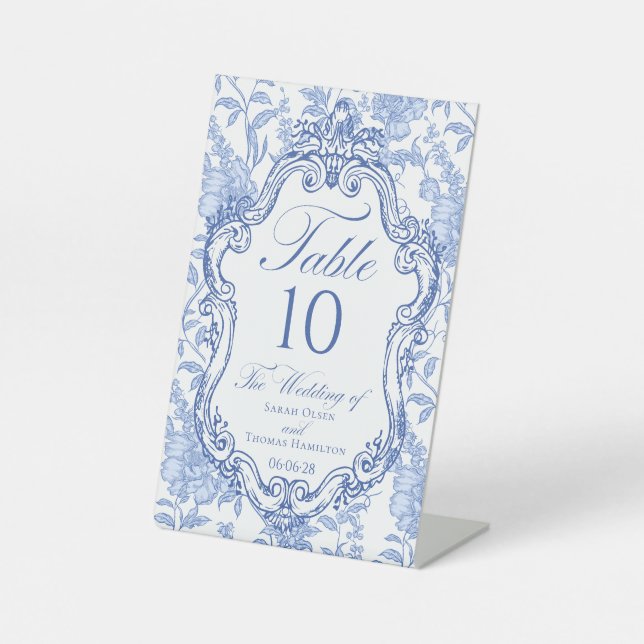 Signe De Table Wedding Crest Blue Floral Elegant Table Number (Recto)