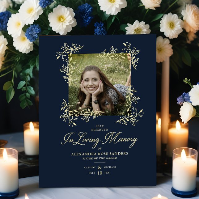 Signe De Table Wedding Memorial Table Hand Lettered Flourish (Wedding Memorial Table Hand Lettered Elegant Flourish in Navy Blue.)