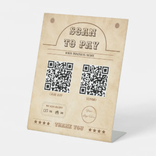 Signe De Table Western 2 QR codes balayage de pays à payer