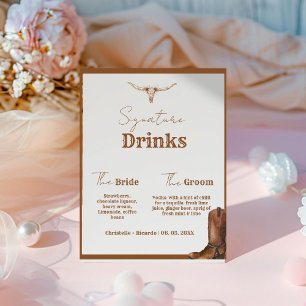 Signe De Table Western Cowboy couple signature boisson mariage ba
