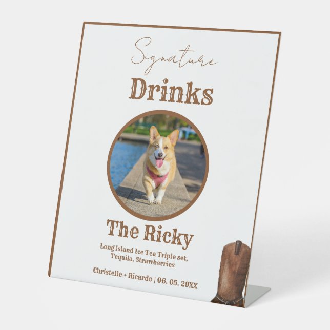 Signe De Table Western Cowboy Dog signature boissons bar mariage (Recto)