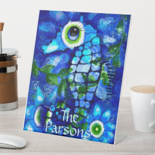 Signe De Table Whimsical Big Eyes Seahorse Art Blue Personnalisé