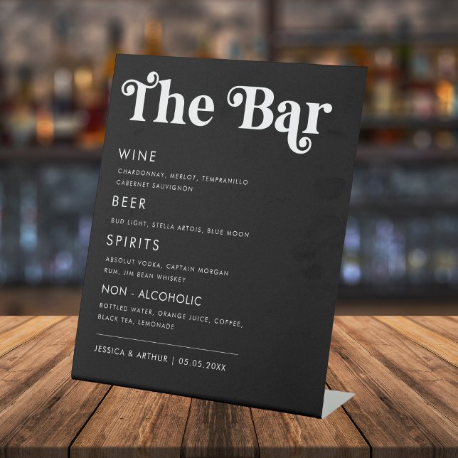 Signe De Table Whimsical les années 70 Retro Script Mariage Bar M (Créateur téléchargé)