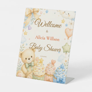 Signe De Table Whimsical Teddy Bear Baby Shower Welcome
