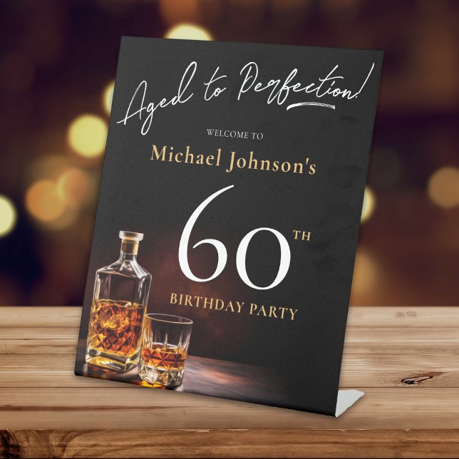 Signe De Table Whiskey Black Gold 60th Birthday Party Welcome (mockup view)