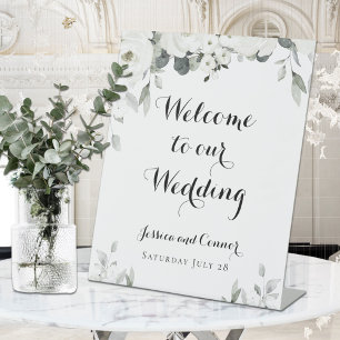 Signe De Table White Peony Green Mariage Affiche de bienvenue per