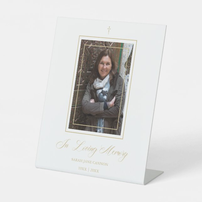 Signe De Table White Traditional & Elegant Golden Photo Funeral (Recto)