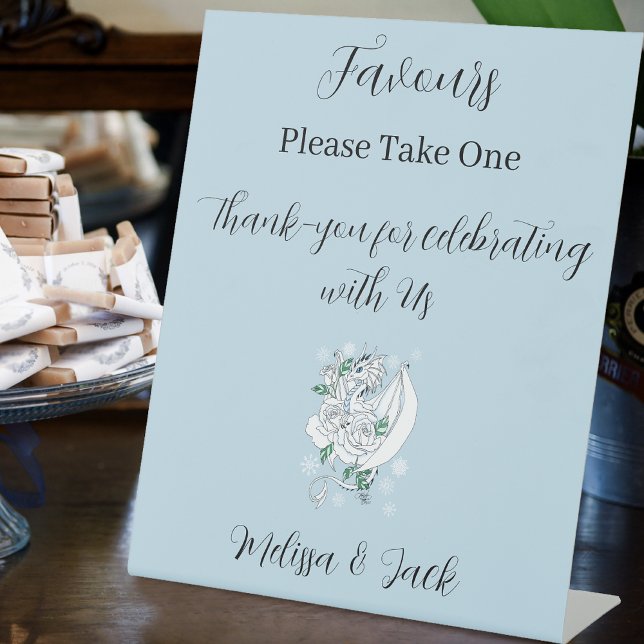 Signe De Table White Winter Dragon Snowflakes Blue Wedding Favori (Créateur téléchargé)