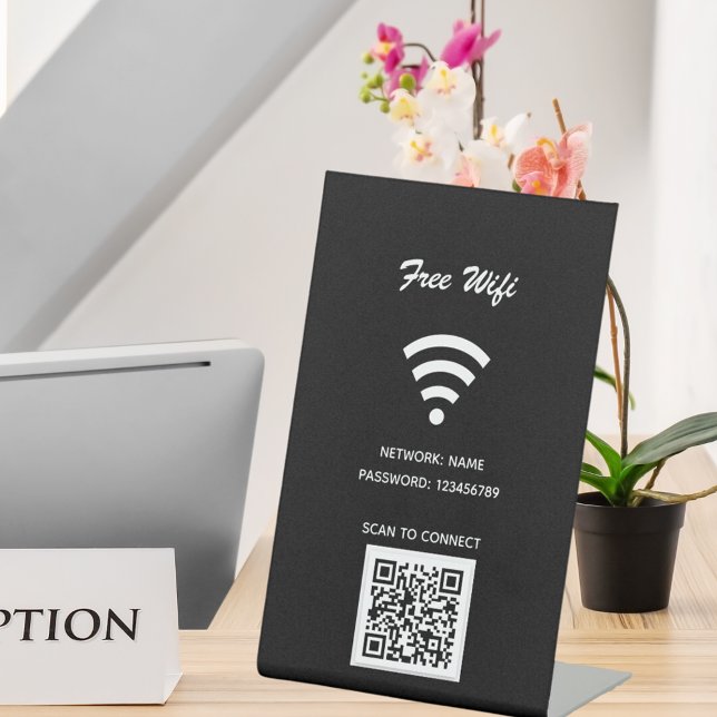 Signe De Table Wifi internet qr code scan pour connecter noir (Créateur téléchargé)