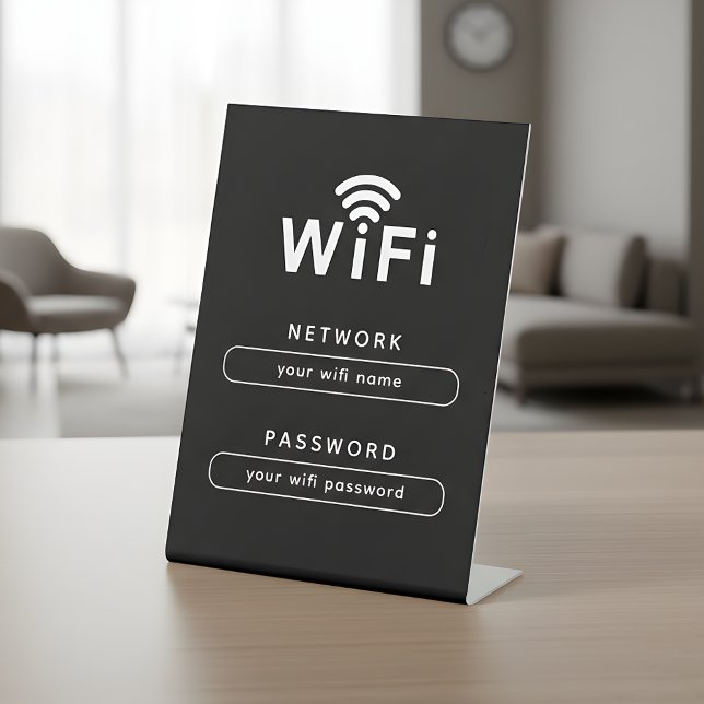Signe De Table WIFI Network Login Table Sign | Simple Sleek Black (Créateur téléchargé)
