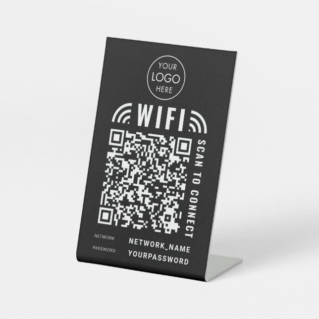 Signe De Table Wifi QR Code Business Logo Scan to Connect Black (Recto)