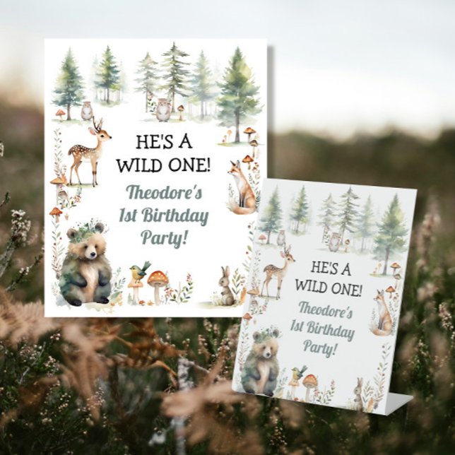 Signe De Table Wild One Woodland Forest Bear Cerf 1er anniversair (Créateur téléchargé)