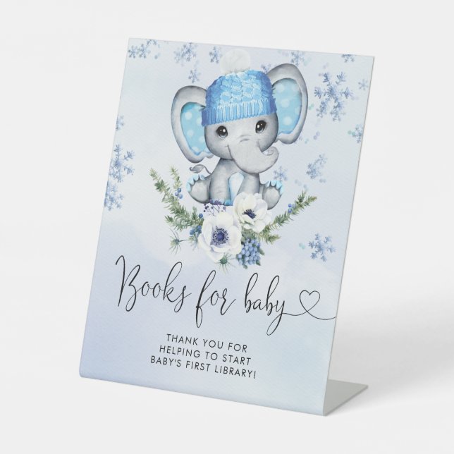 Signe De Table Winter Elephant Baby shower Livres Pour Bébé (Recto)