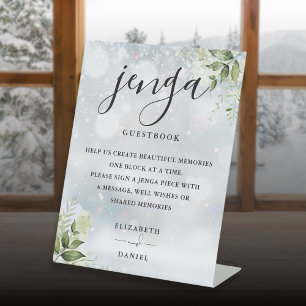 Signe De Table Winter Greenery Jenga Mariage Livre d'or