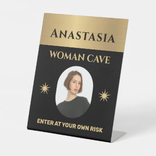 Signe De Table Woman Cave Gold Black Warning Personnaliser
