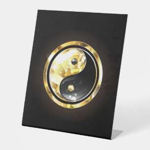 Signe De Table Yin Yang or sur noir
