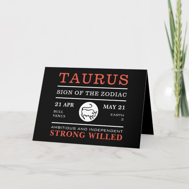 Signe de Taurus du Zodiaque, carte astrologique (Devant)