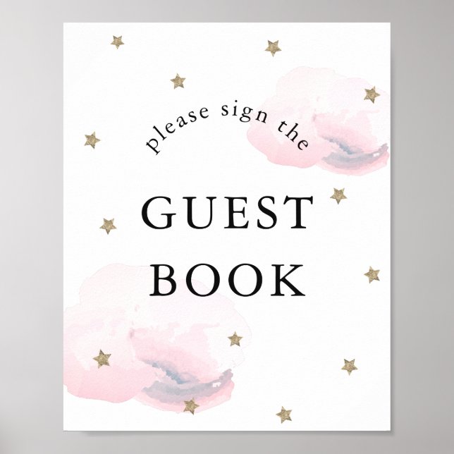 Signe du livre d'or Baby shower Stars Pink Nuds (Devant)
