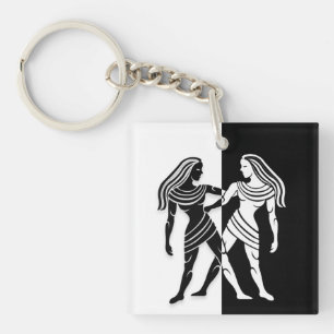 Signe Gemini Zodiac, Porte - clé noir et blanc