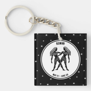 Signe Gemini Zodiac, Porte - clé noir et blanc