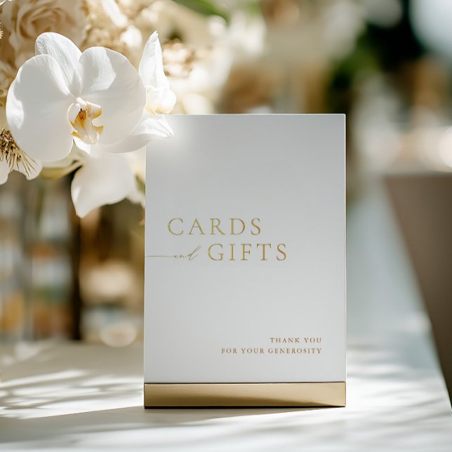 Signe Mariage simple Blanc & Or Cartes et Cadeaux (Simple White & Gold Cards & Gifts Wedding Sign)