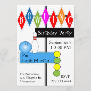 Signe Retro Bowling Invitation d'anniversaire