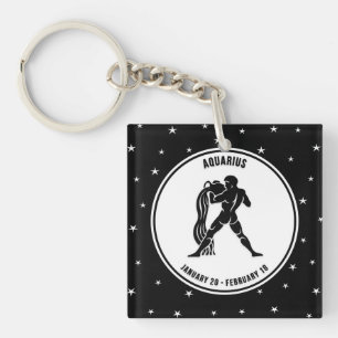 Signe Zodiac Aquarius, Porte - clé noir et blanc