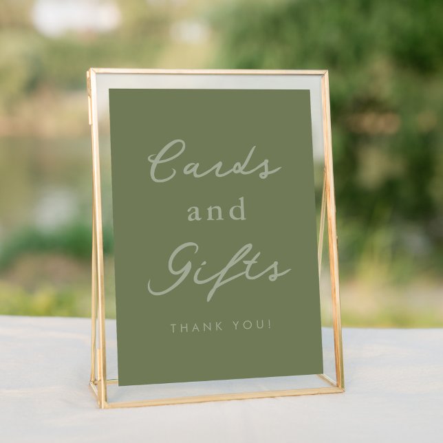 Signieren von grünen Karten und Geschenken von Bra (Elegant cards and gifts sage green table top sign for bridal showers and weddings.)
