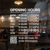 Signieren von White Store Stunden mit QR-Code-Fens