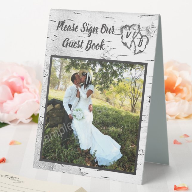 Signing Guest Book Birch Tree Wedding Foto Tischaufsteller (In Situ (Hochzeit))