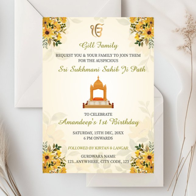 Sikh Birthday Invitation Card, Sukhmani Sahib Card Einladung (Von Creator hochgeladen)