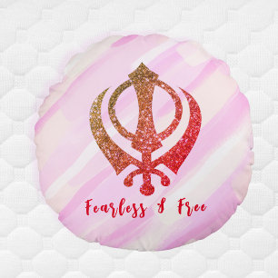 Sikh Khanda "Fearless & Free" Rundes Kissen