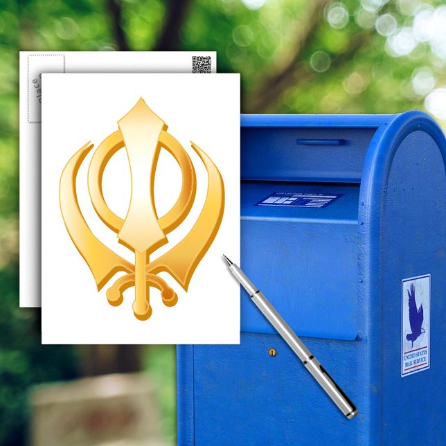 Sikh Symbol Postkarte (Sikh Postcard, Gold Khanda, symbol of the Sikh religion. Customize with your text.)