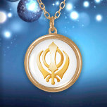 Sikh Symbol Vergoldete Kette<br><div class="desc">Gold Khanda, Symbol der Sikh-Religion. ***Bitte beachten Sie, dass die goldene Farbe auf den Bildern nicht metallisch ist.*** Mehr Produkte mit diesem Design sind in der Sikh Kategorie dieses Stores erhältlich.</div>
