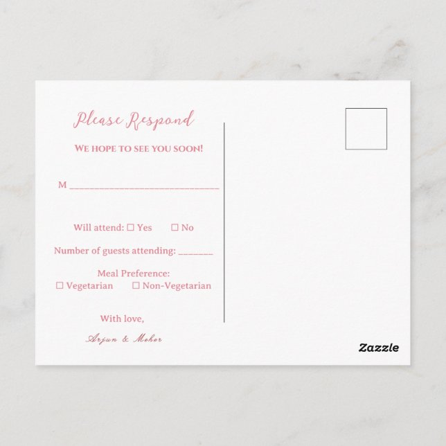 Sikh Wedding RSVP | Anand Karaj Reply post Card Postkarte (Rückseite)