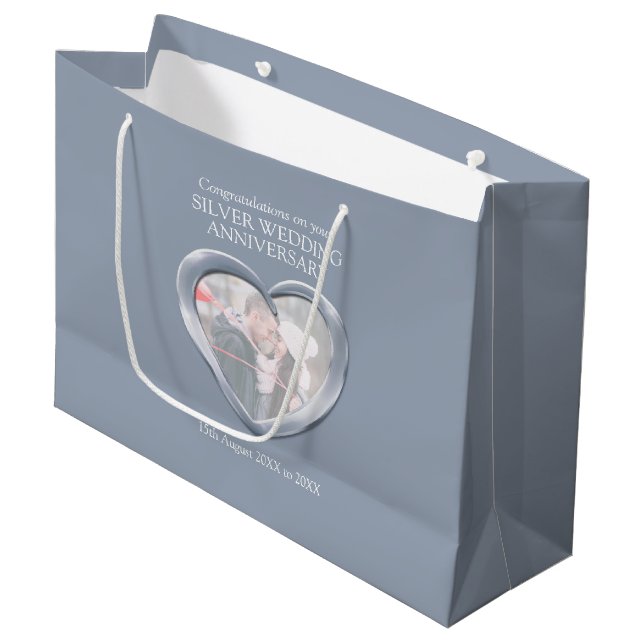 Silber 25. Hochzeitstag Foto Jahr Große Geschenktüte (Vorderseite Schrägansicht)