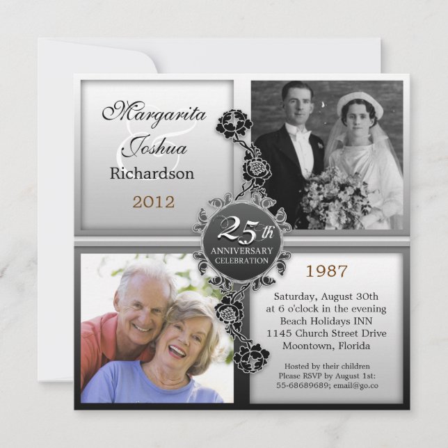 Silber 25. Hochzeitstag Fotos Einladungen (Vorderseite)